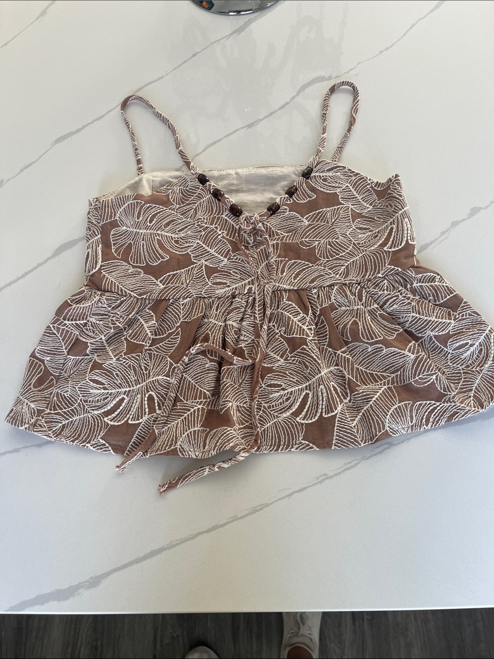 Calypso St. Barth Brown Leaf-Print Spaghetti Strap Camisole .fits like xs
